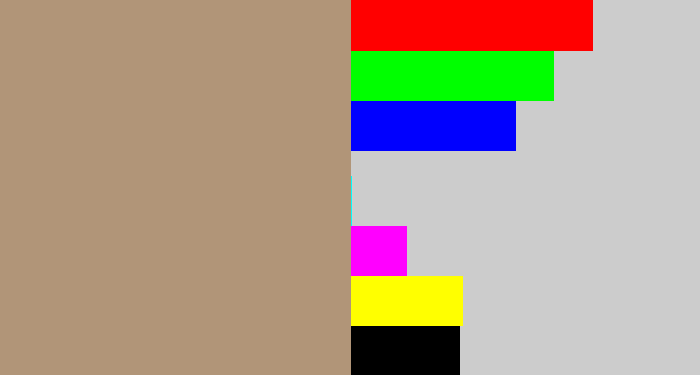Hex color #b19578 - pale brown