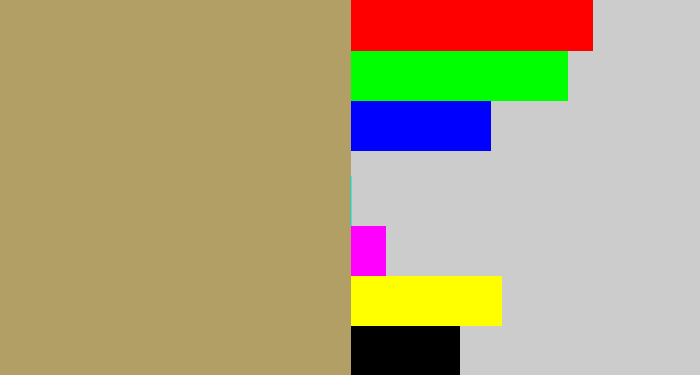 Hex color #b19f65 - khaki