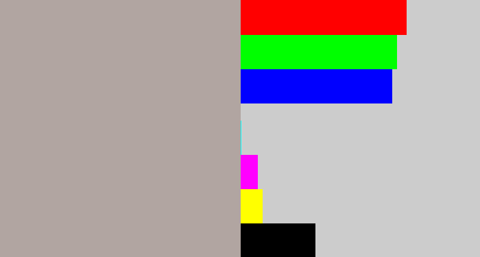 Hex color #b1a5a1 - greyish