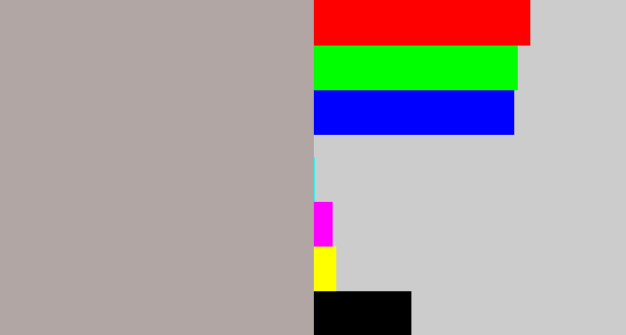 Hex color #b1a6a4 - greyish