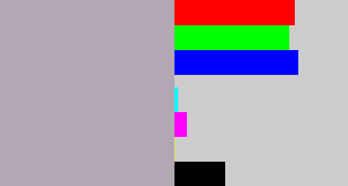 Hex color #b1a8b4 - pinkish grey
