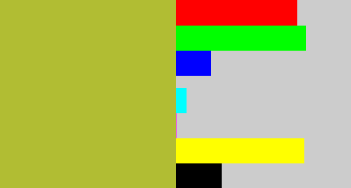 Hex color #b1bd33 - sick green