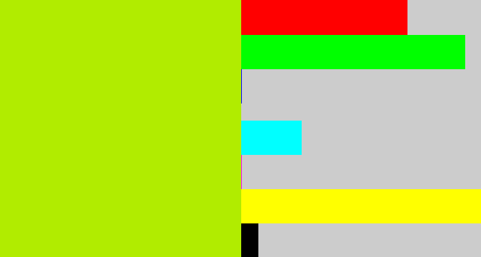 Hex color #b1ec00 - lemon green
