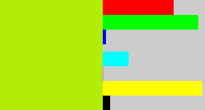 Hex color #b1ed08 - lemon green