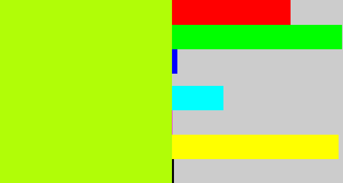 Hex color #b1fd07 - lemon green