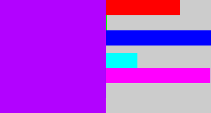 Hex color #b202ff - bright violet