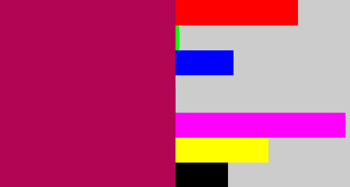 Hex color #b20554 - purplish red