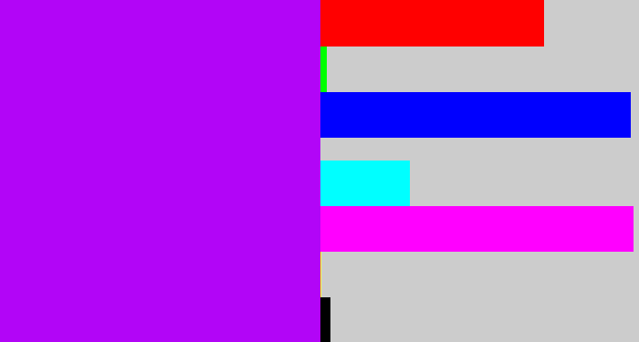 Hex color #b205f7 - bright violet