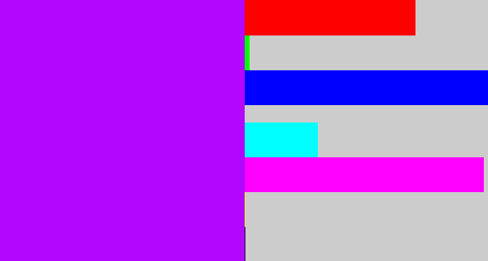 Hex color #b206ff - bright violet