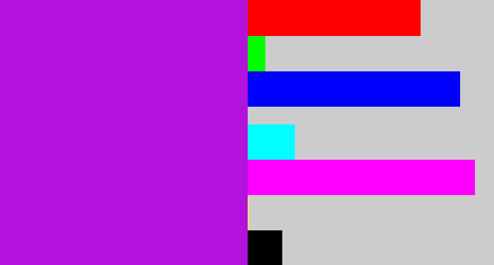 Hex color #b212db - vibrant purple