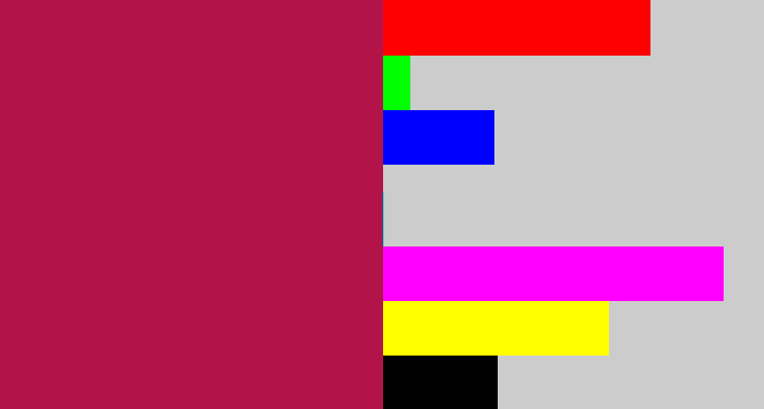 Hex color #b21349 - purplish red