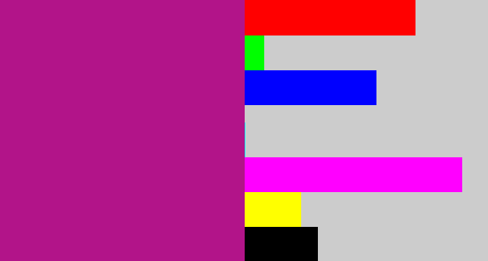 Hex color #b21489 - barney purple