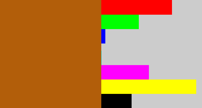 Hex color #b25e0a - orangish brown