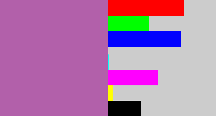 Hex color #b260aa - soft purple