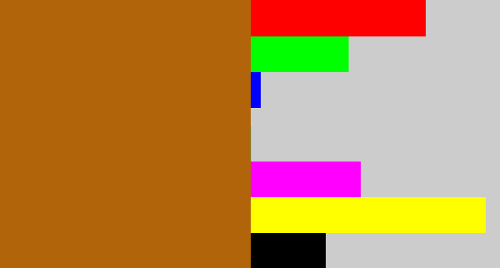 Hex color #b2640a - orangish brown