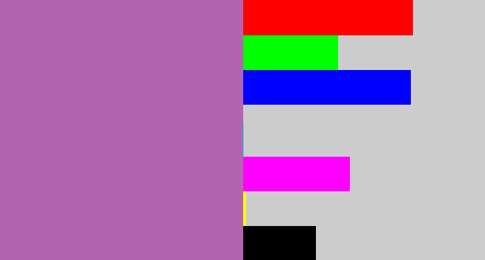 Hex color #b264b0 - soft purple