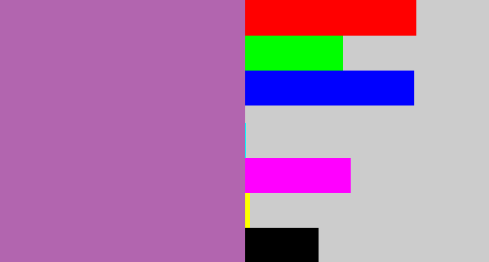 Hex color #b265af - soft purple