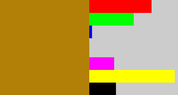 Hex color #b28007 - mustard brown
