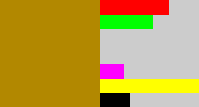 Hex color #b28800 - dark mustard