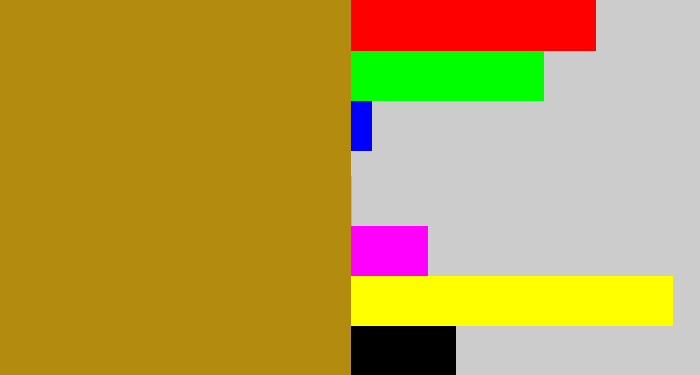 Hex color #b28b0f - yellowy brown