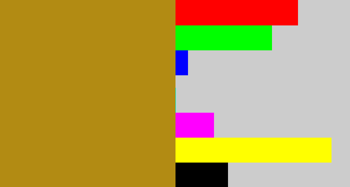Hex color #b28b13 - yellowy brown