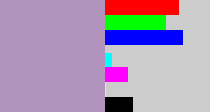 Hex color #b293bd - pale purple