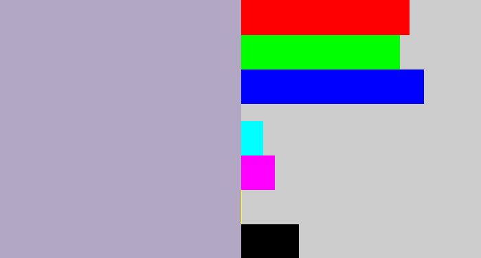 Hex color #b2a8c3 - pale purple