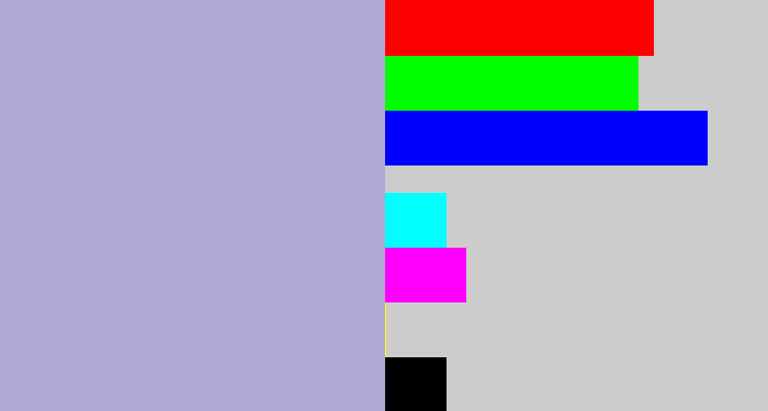 Hex color #b2a8d5 - pale purple