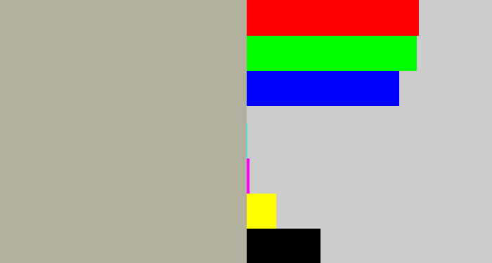Hex color #b2b19d - greyish