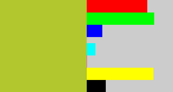 Hex color #b2c62d - pea