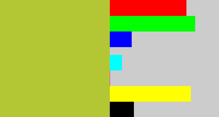 Hex color #b2c733 - pea