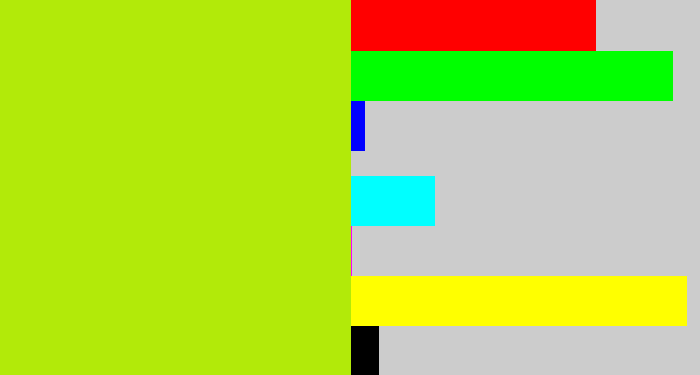 Hex color #b2ea09 - lemon green