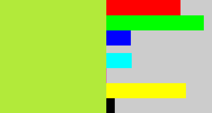 Hex color #b2ea3a - yellowy green