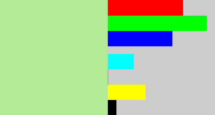 Hex color #b2ea98 - light grey green