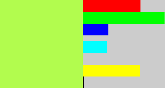 Hex color #b2fc4e - pale lime green