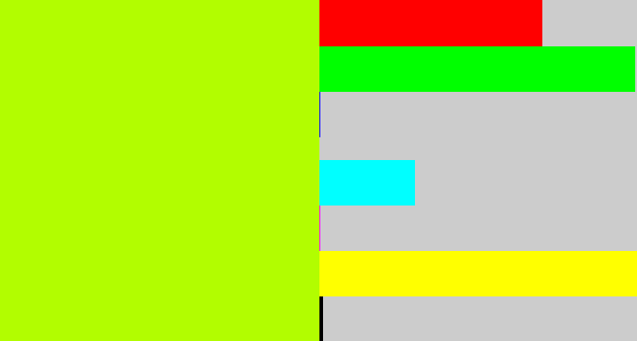 Hex color #b2fd00 - lemon green