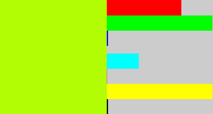 Hex color #b2fd03 - lemon green