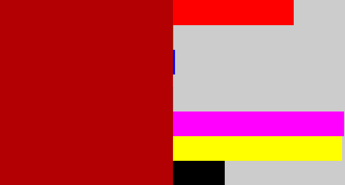 Hex color #b30103 - darkish red