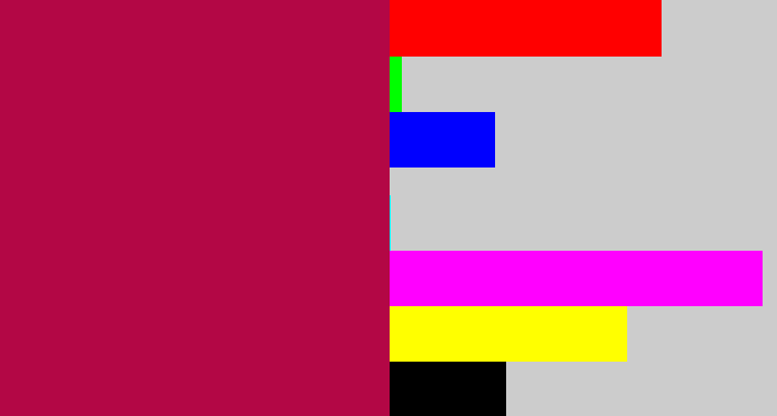 Hex color #b30745 - purplish red