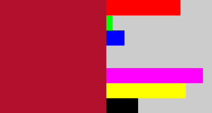 Hex color #b3102c - rouge