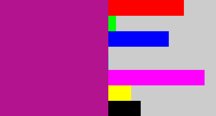 Hex color #b3138e - barney purple