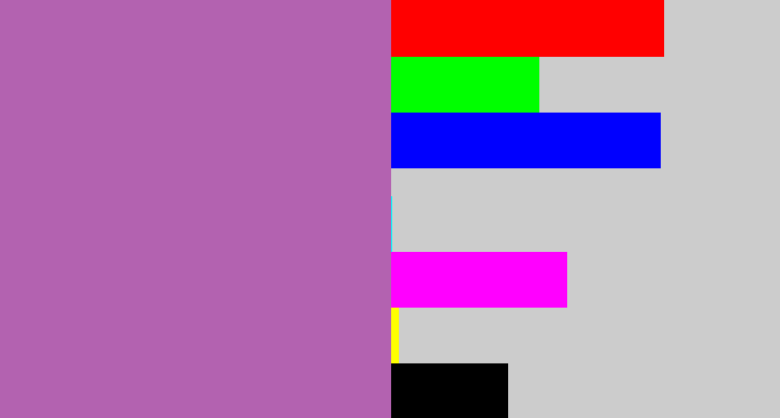 Hex color #b362b0 - soft purple
