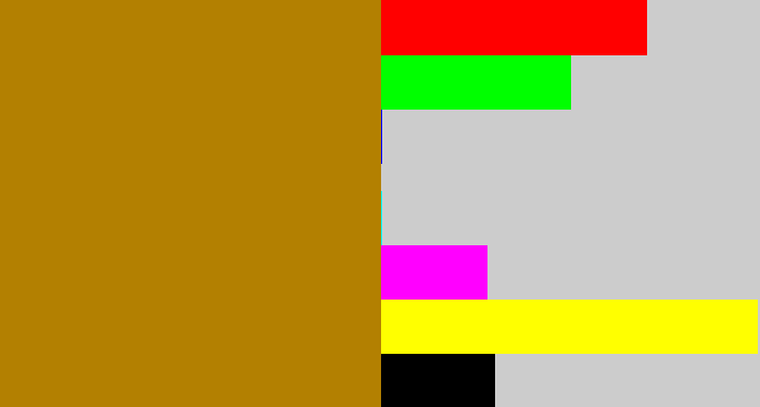 Hex color #b38001 - golden brown