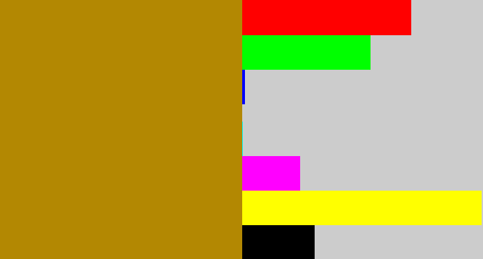 Hex color #b38802 - dark mustard