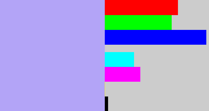 Hex color #b3a4f7 - lavender