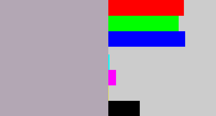 Hex color #b3a7b4 - pinkish grey