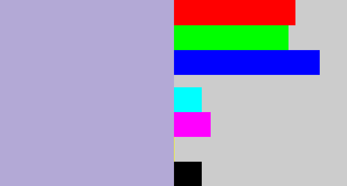 Hex color #b3a9d6 - pale purple