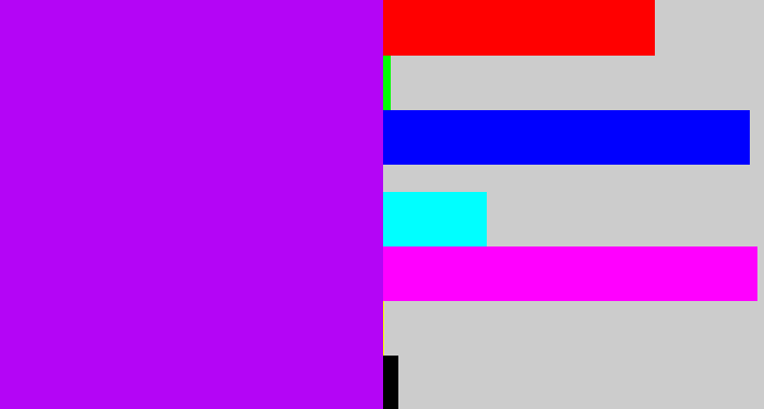 Hex color #b405f6 - bright violet
