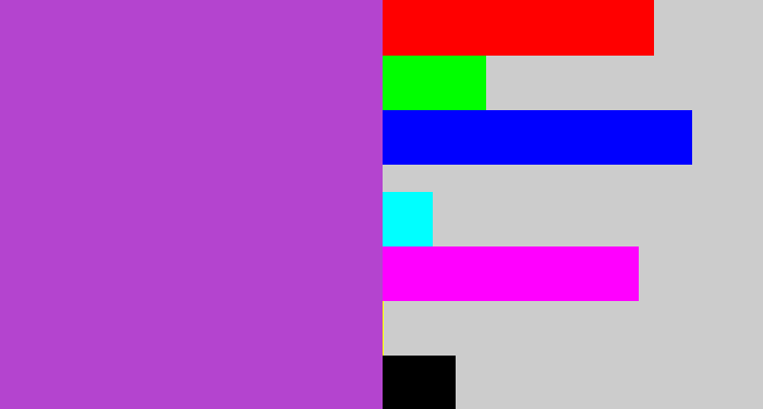 Hex color #b444cf - pinky purple
