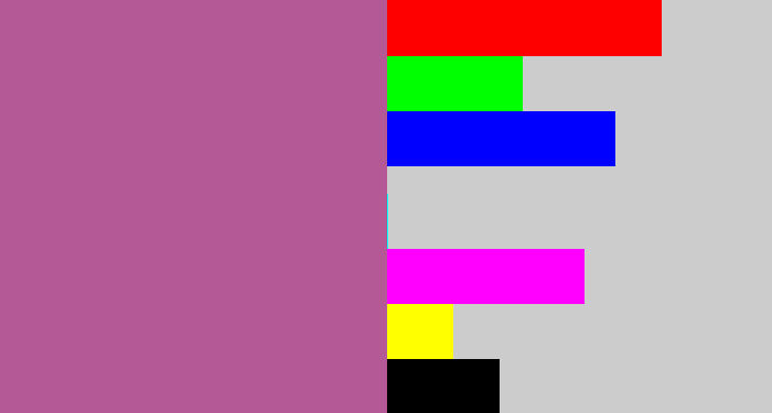 Hex color #b45996 - purpleish